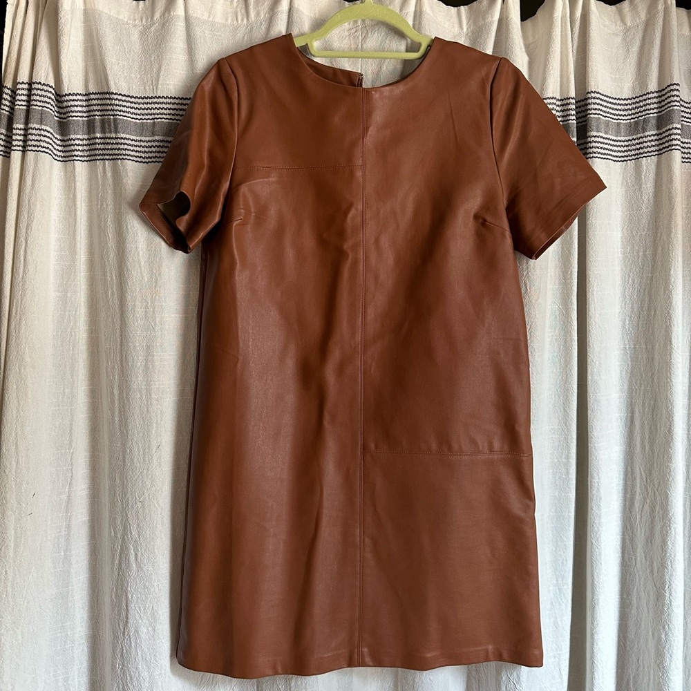 ROOLEE Tan Brown Leather Shift Dress NWT